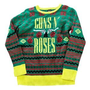 GNR Guns N Roses Ugly Christmas Sweater Size Medium Green Yellow Holiday Party